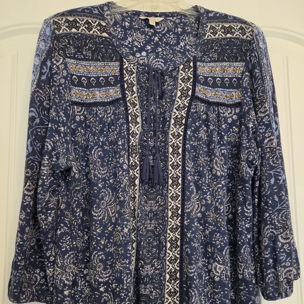 Lucky Brand Navy Floral Paisley Knit Top